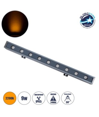 GLOBOSTAR® WASHERNAIA 90171 Μπάρα Φωτισμού Wall Washer LED 9W 945lm 30° DC 24V Αδιάβροχο IP65 Ultra Θερμό Λευκό 2200K Dimmable - Bridgelux SMD Chip - Γκρι Ανθρακί - Μ50 x Π4 x Υ5cm - 3 Χρόνια Εγγύηση